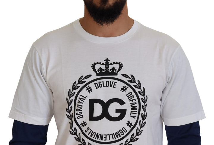 Dolce & Gabbana White Blue DG Crown Pullover Sweater