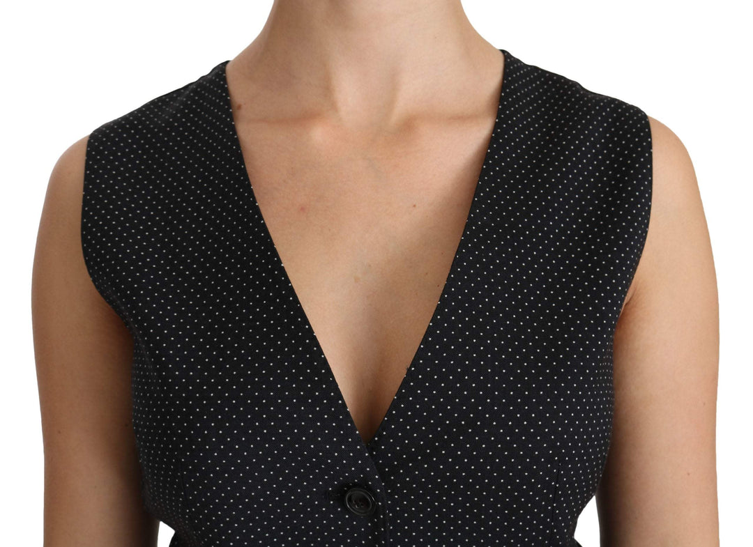 Dolce & Gabbana Black Dotted Waistcoat Vest Blouse Top #women, Black, Dolce & Gabbana, feed-agegroup-adult, feed-color-black, feed-gender-female, feed-size-IT42|M, Gender_Women, IT42|M, Vest - Women - Clothing, Women - New Arrivals at SEYMAYKA