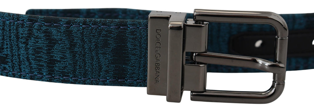 Dolce & Gabbana Blue Jacquard Moire Silver Metal Buckle