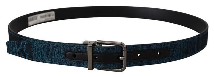 Dolce & Gabbana Blue Jacquard Moire Silver Metal Buckle