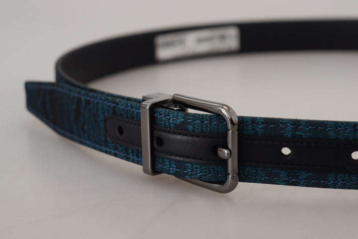 Dolce & Gabbana Blue Jacquard Moire Silver Metal Buckle