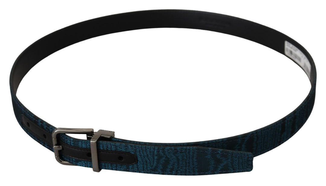 Dolce & Gabbana Blue Jacquard Moire Silver Metal Buckle