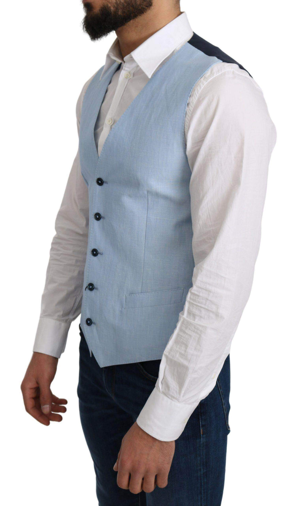 Dolce & Gabbana  Blue Viscose Stretch Formal Coat Vest #men, Blue, Brand_Dolce & Gabbana, Catch, Dolce & Gabbana, feed-agegroup-adult, feed-color-blue, feed-gender-male, feed-size-IT48 | M, Gender_Men, IT48 | M, Kogan, Men - New Arrivals, Vests - Men - Clothing at SEYMAYKA