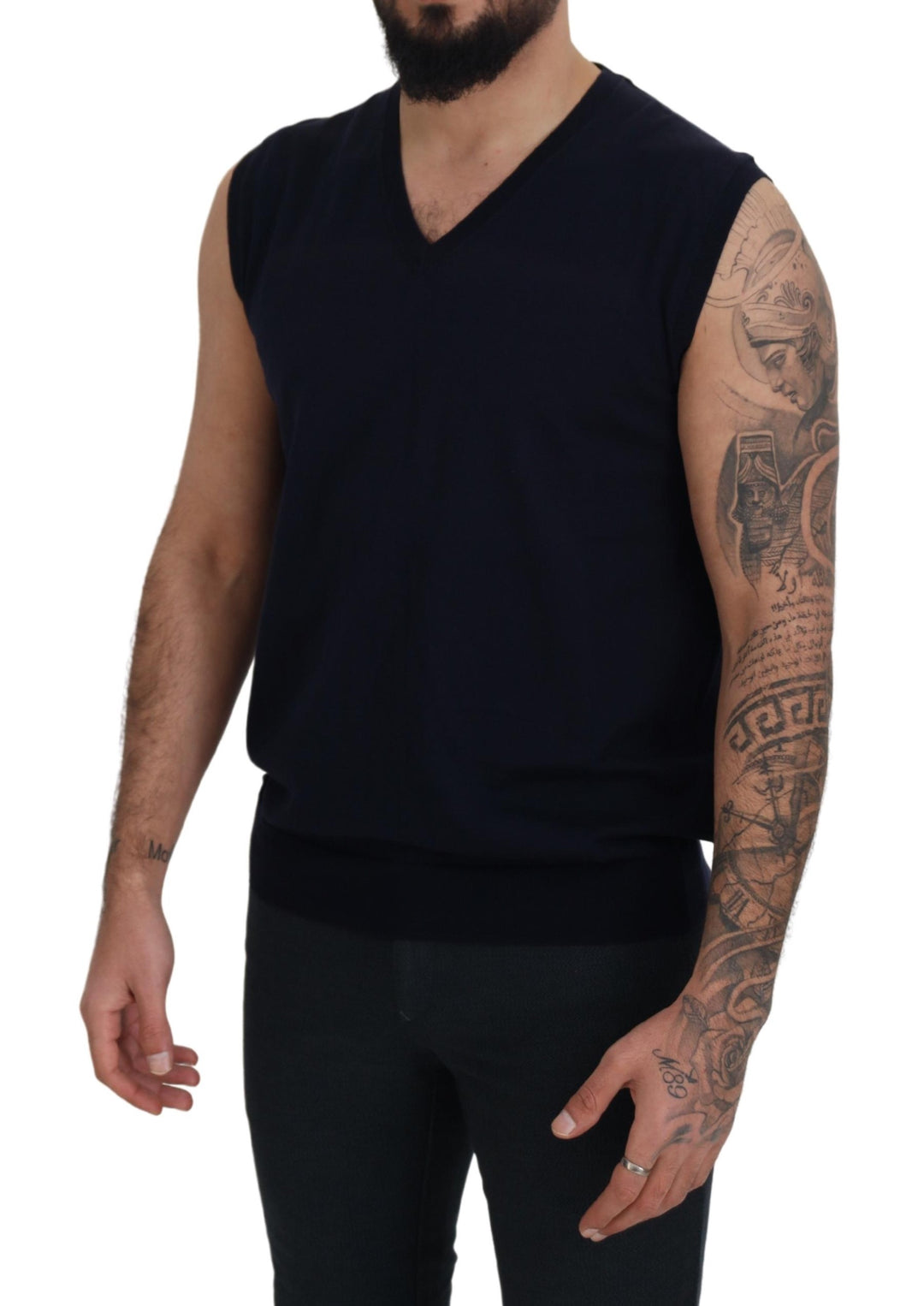 Paolo Pecora Milano Black Cotton V-neck Sleeveless Tank T-shirt