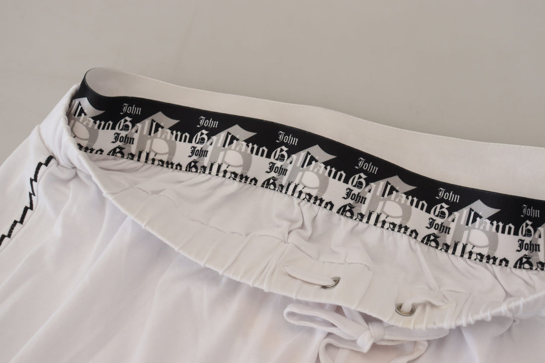 John Galliano White Cotton Logo Loose  Pants