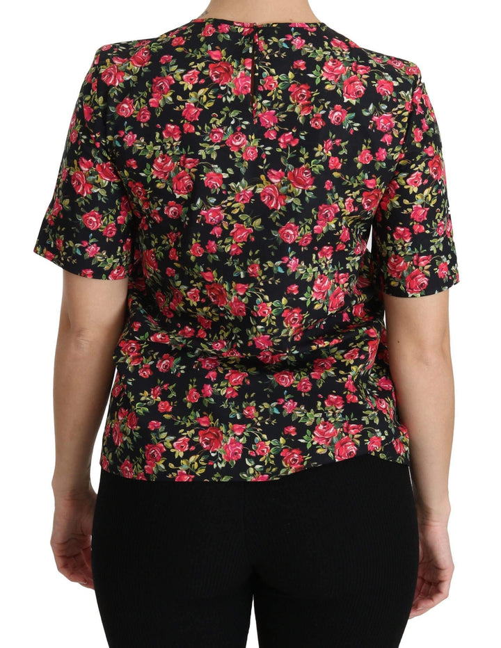 Dolce & Gabbana  Black Floral Roses Short Sleeve Top Blouse #women, Black, Brand_Dolce & Gabbana, Catch, Dolce & Gabbana, feed-agegroup-adult, feed-color-black, feed-gender-female, feed-size-IT36 | XS, feed-size-IT38|XS, feed-size-IT40|S, feed-size-IT42|M, Gender_Women, IT36 | XS, IT38|XS, IT40|S, IT42|M, IT44|L, Kogan, Tops & T-Shirts - Women - Clothing, Women - New Arrivals at SEYMAYKA