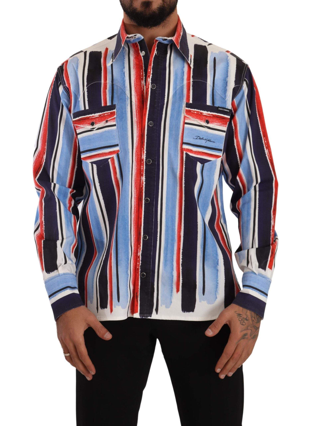 Dolce & Gabbana Red Striped Long Sleeve Cotton Shirt Blue #men, Dolce & Gabbana, feed-1, IT40 | M, Red, Shirts - Men - Clothing at SEYMAYKA