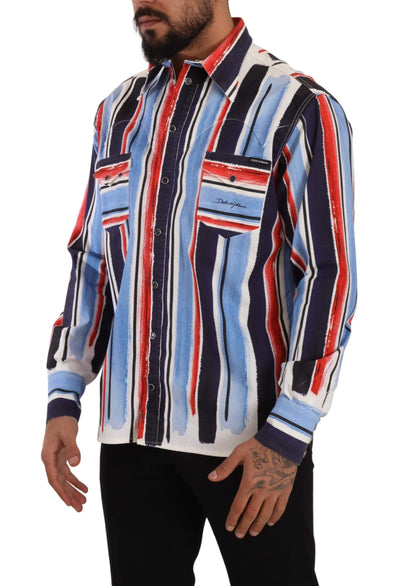 Dolce & Gabbana Red Striped Long Sleeve Cotton Shirt Blue #men, Dolce & Gabbana, feed-1, IT40 | M, Red, Shirts - Men - Clothing at SEYMAYKA