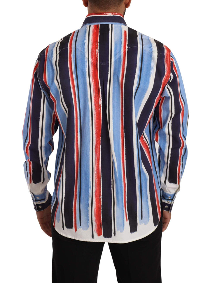 Dolce & Gabbana Red Striped Long Sleeve Cotton Shirt Blue #men, Dolce & Gabbana, feed-1, IT40 | M, Red, Shirts - Men - Clothing at SEYMAYKA