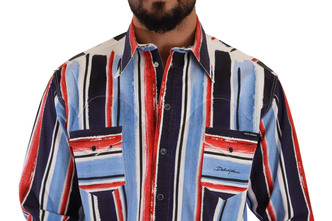 Dolce & Gabbana Red Striped Long Sleeve Cotton Shirt Blue #men, Dolce & Gabbana, feed-1, IT40 | M, Red, Shirts - Men - Clothing at SEYMAYKA