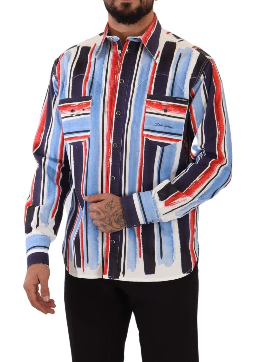 Dolce & Gabbana Red Striped Long Sleeve Cotton Shirt Blue #men, Dolce & Gabbana, feed-1, IT40 | M, Red, Shirts - Men - Clothing at SEYMAYKA