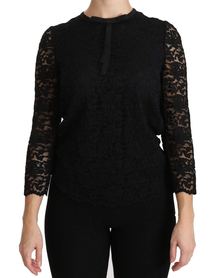 Dolce & Gabbana  Black Lace Long Sleeve Nylon Blouse #women, Black, Brand_Dolce & Gabbana, Catch, Dolce & Gabbana, feed-agegroup-adult, feed-color-black, feed-gender-female, feed-size-IT44|L, Gender_Women, IT44|L, Kogan, Tops & T-Shirts - Women - Clothing, Women - New Arrivals at SEYMAYKA