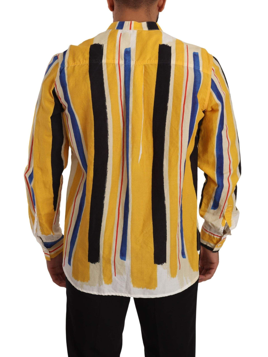 Dolce & Gabbana Yellow Striped Henley Linen Cotton Shirt #men, Dolce & Gabbana, feed-1, IT40 | M, Shirts - Men - Clothing, Yellow at SEYMAYKA