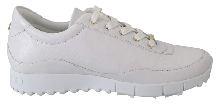 Jimmy Choo White Leather Monza Sneakers EU34.5/US4.5, EU35/US5, feed-1, Jimmy Choo, Shoes - New Arrivals, Sneakers - Women - Shoes, White, Women - New Arrivals at SEYMAYKA