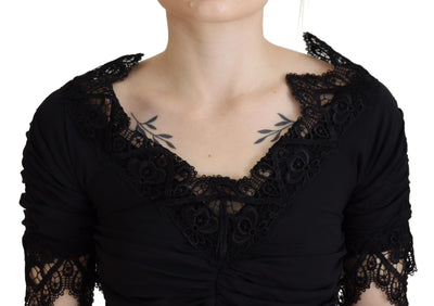 Dolce & Gabbana Black Sheath Midi Bodycon Lace Silk Dress