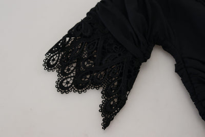 Dolce & Gabbana Black Sheath Midi Bodycon Lace Silk Dress