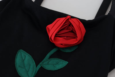 Dolce & Gabbana Black Sheath Bodycon Stretch Roses Dress