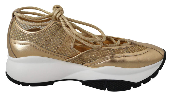 Jimmy Choo Gold Mesh Leather Michigan Sneakers EU36.5/US6.5, EU36/US6, EU37.5/US7.5, EU37/US7, feed-1, Gold, Jimmy Choo, Shoes - New Arrivals, Sneakers - Women - Shoes at SEYMAYKA