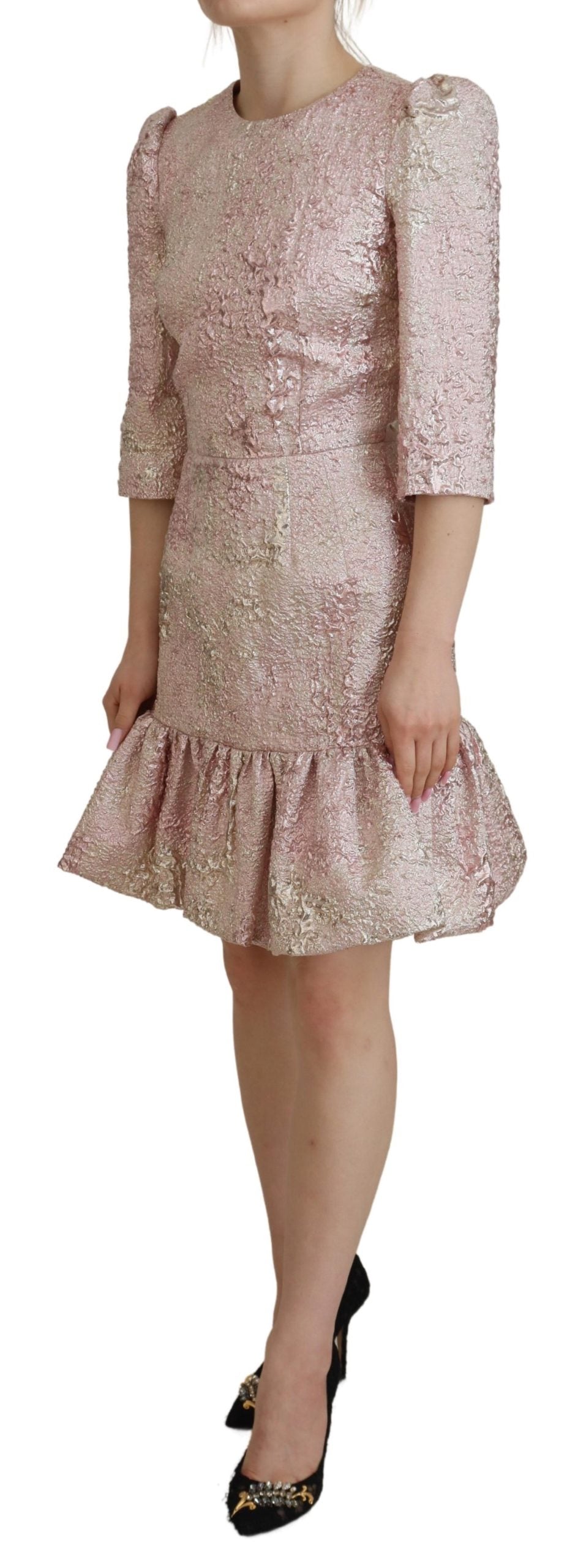 Dolce & Gabbana Pink Jaquard 3/4 Sleeve Sheath Midi Dress