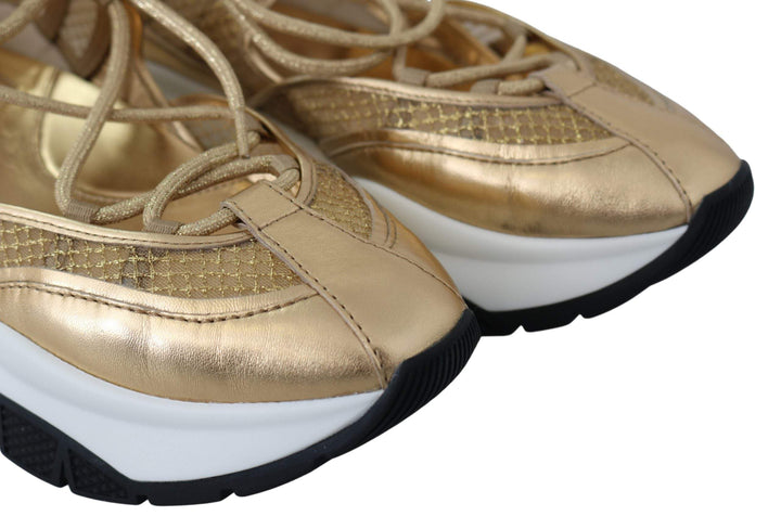 Jimmy Choo Gold Mesh Leather Michigan Sneakers EU36.5/US6.5, EU36/US6, EU37.5/US7.5, EU37/US7, feed-1, Gold, Jimmy Choo, Shoes - New Arrivals, Sneakers - Women - Shoes at SEYMAYKA