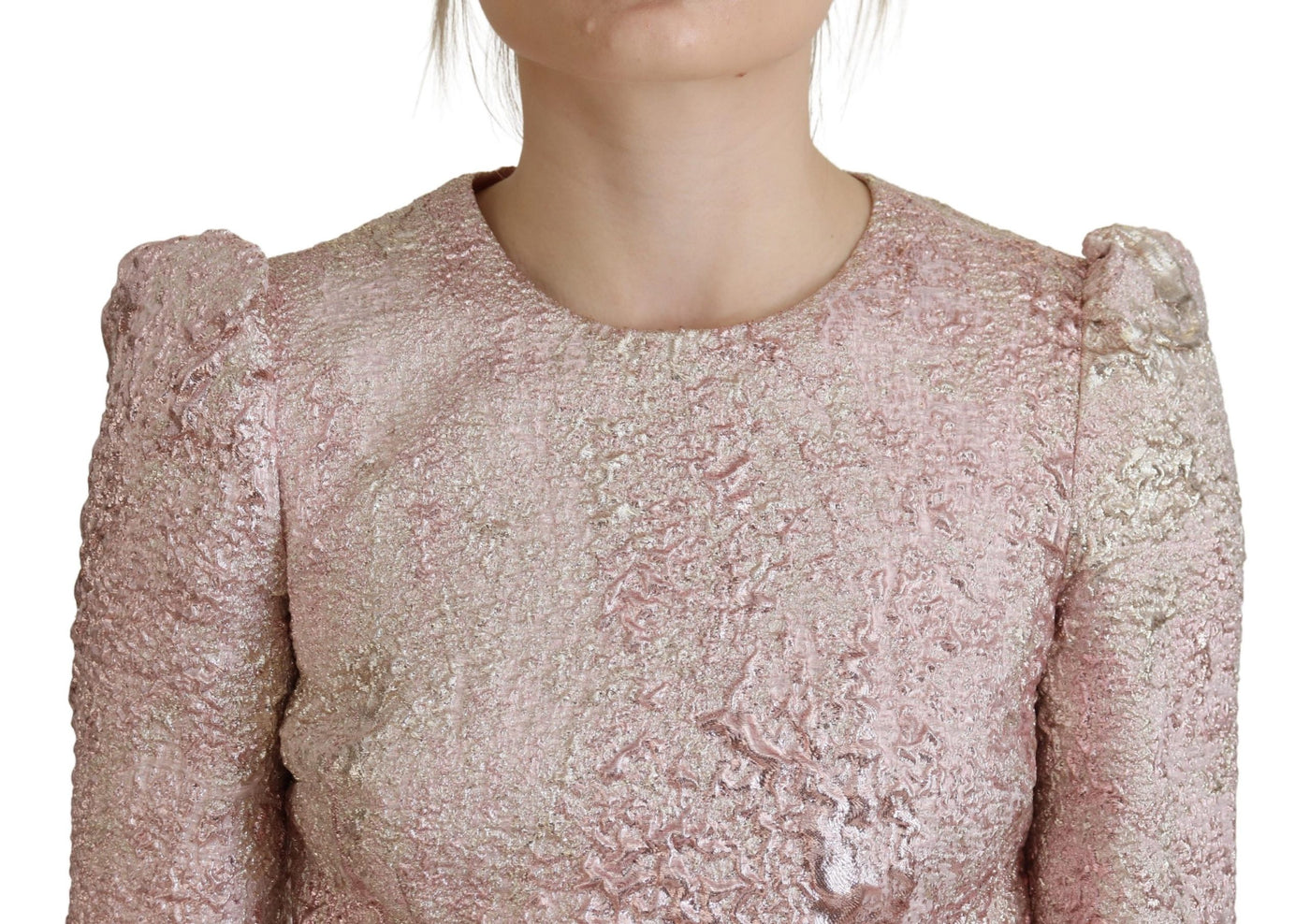 Dolce & Gabbana Pink Jaquard 3/4 Sleeve Sheath Midi Dress