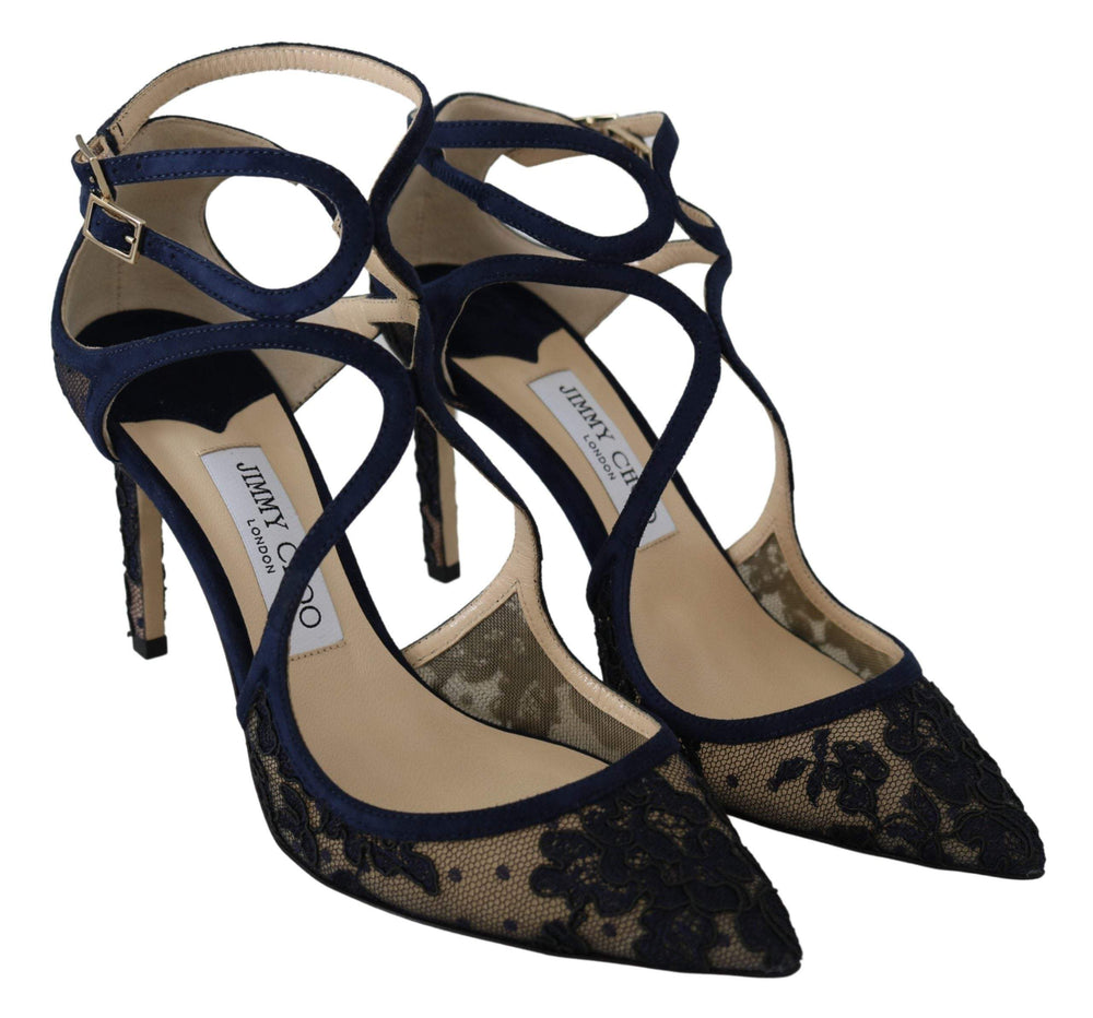 Jimmy Choo Navy Blue Lancer 85 Sandals Pumps Black, EU36.5/US6.5, EU38.5/US8.5, feed-1, Jimmy Choo, Pumps - Women - Shoes, Sandals - Women - Shoes, Shoes - New Arrivals, Women - New Arrivals at SEYMAYKA