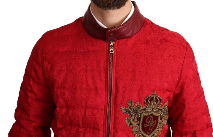 Dolce & Gabbana Red Brocade Bomber Gold Crown Logo Coat Jacket #men, Dolce & Gabbana, feed-agegroup-adult, feed-color-Red, feed-gender-male, IT48 | M, Jackets - Men - Clothing, Red at SEYMAYKA