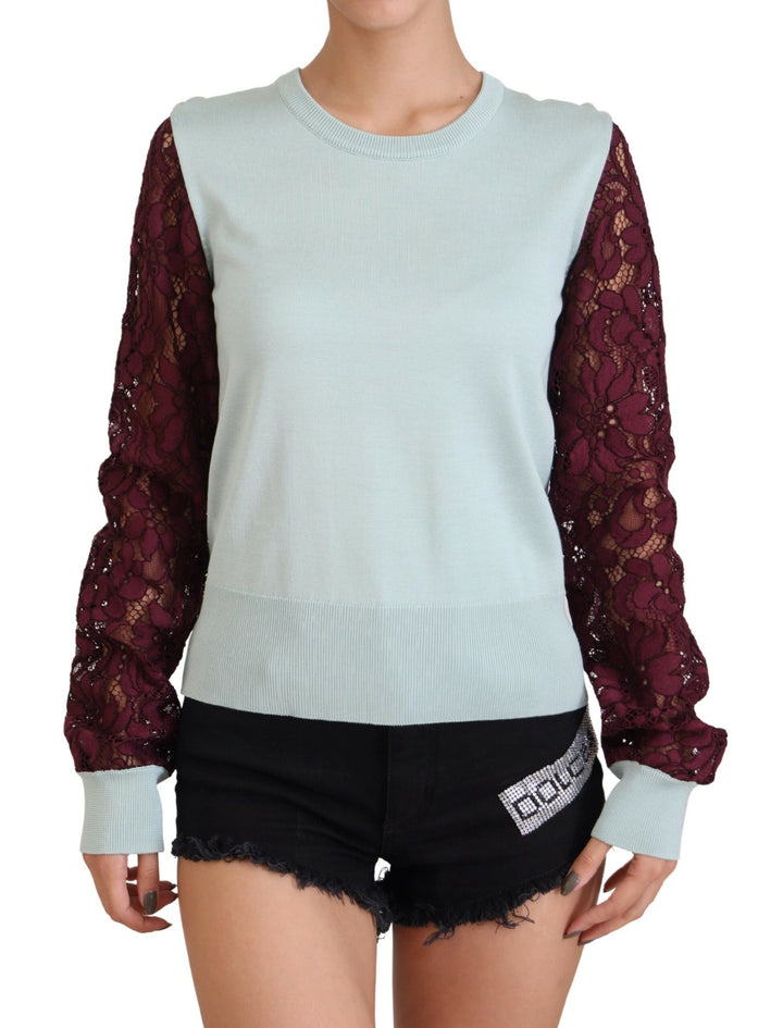 Multicolor Lace Round Neck Pullover Sweater