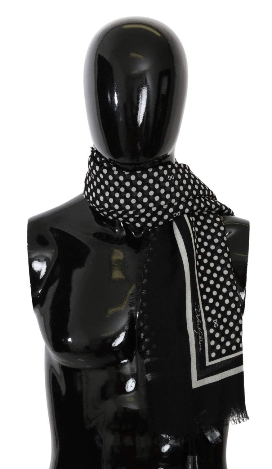 Dolce & Gabbana Black Dotted Wrap Shawl Cashmere Scarf #men, Accessories - New Arrivals, Black, Dolce & Gabbana, feed-1, Scarves - Men - Accessories at SEYMAYKA