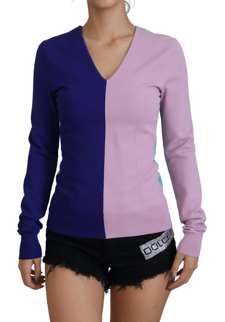 Multicolor V-neck Viscose Long Sleeves Sweater