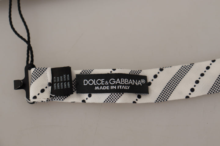 Dolce & Gabbana White Black Polka Dot 100% Silk Neck Papillon Bow Tie