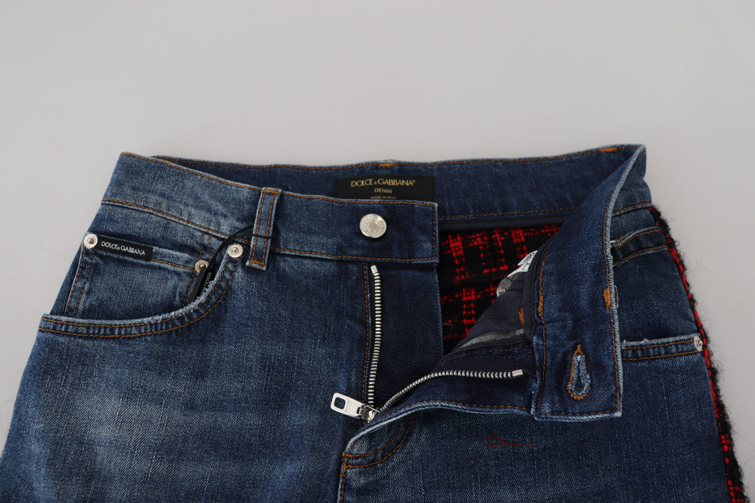 Dolce & Gabbana Blue Checkered Back Skinny Denim Jeans