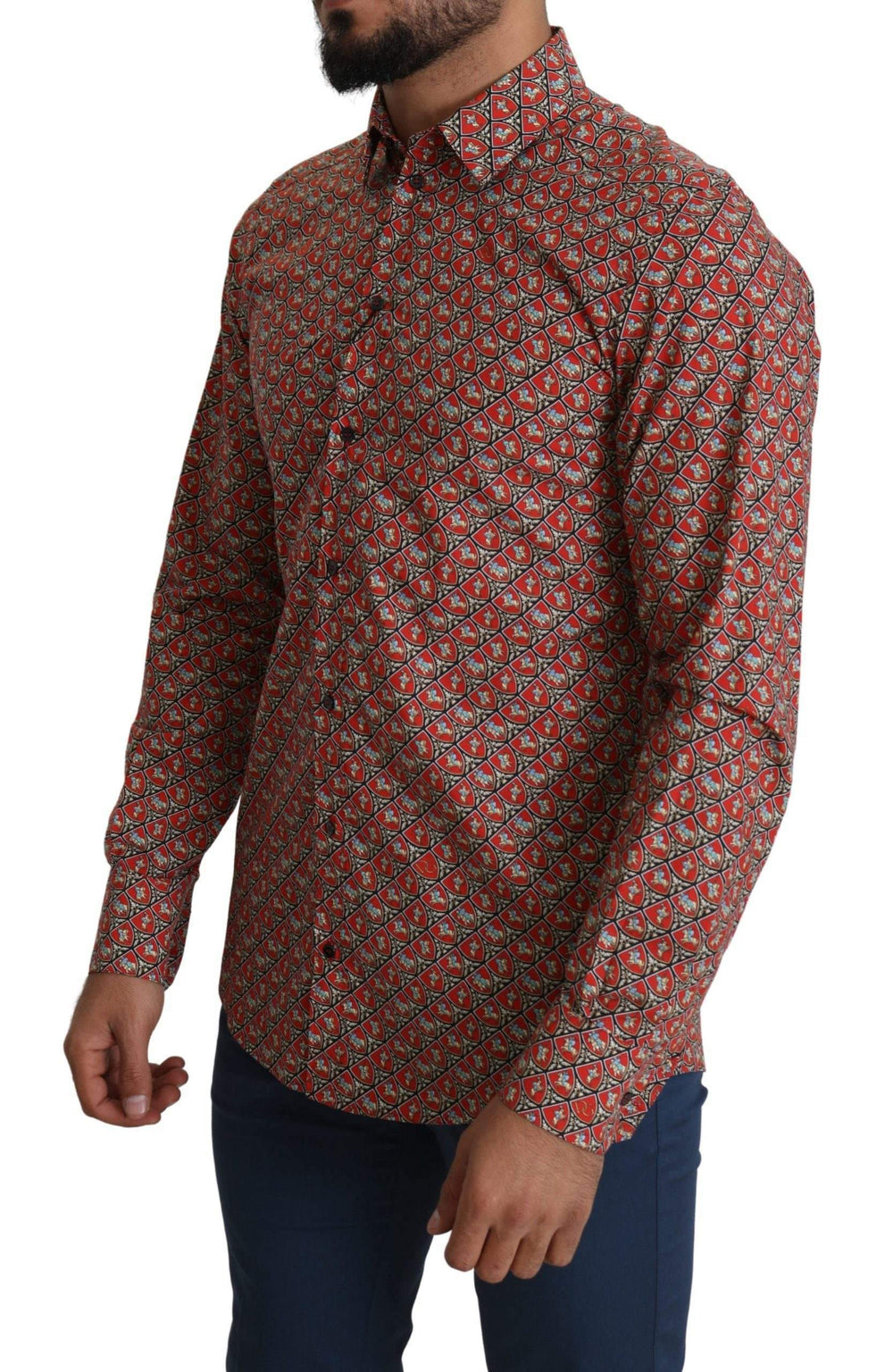 Dolce & Gabbana Red Printed Knight Formal Dress MARTINI Shirt #men, Brand_Dolce & Gabbana, Dolce & Gabbana, feed-agegroup-adult, feed-color-red, feed-gender-male, feed-size-IT39 | S, Gender_Men, IT39 | S, Jeans & Pants - Men - Clothing, Men - New Arrivals, Red at SEYMAYKA