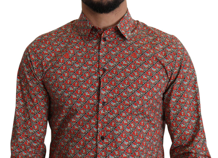 Dolce & Gabbana Red Printed Knight Formal Dress MARTINI Shirt #men, Brand_Dolce & Gabbana, Dolce & Gabbana, feed-agegroup-adult, feed-color-red, feed-gender-male, feed-size-IT39 | S, Gender_Men, IT39 | S, Jeans & Pants - Men - Clothing, Men - New Arrivals, Red at SEYMAYKA