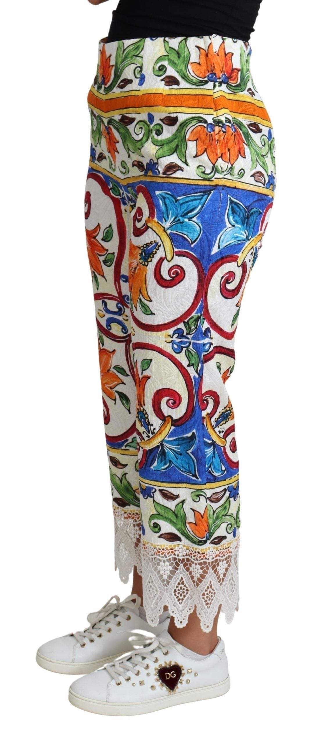 Dolce & Gabbana Multicolor Majolica Print Trouser  Cotton Pants #women, Dolce & Gabbana, feed-agegroup-adult, feed-color-Multicolor, feed-gender-female, IT36 | XS, IT40|S, Jeans & Pants - Women - Clothing, Multicolor, Women - New Arrivals at SEYMAYKA