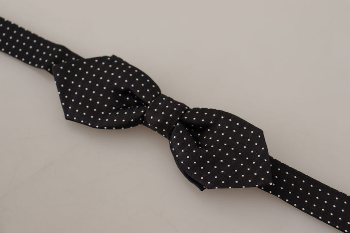 Dolce & Gabbana Black White Polka Dot Adjustable Neck Papillon Bow Tie