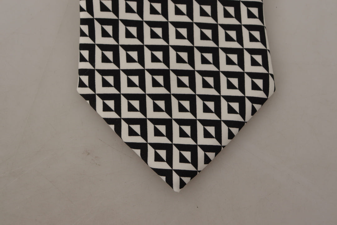 Dolce & Gabbana Black White Geometric 100% Silk Adjustable Accessory Tie