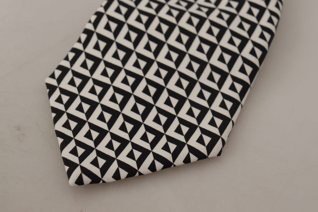 Dolce & Gabbana Black White Geometric 100% Silk Adjustable Accessory Tie