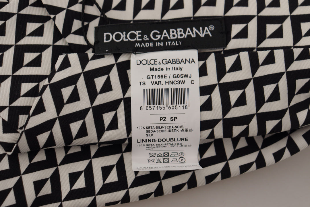 Dolce & Gabbana Black White Geometric 100% Silk Adjustable Accessory Tie