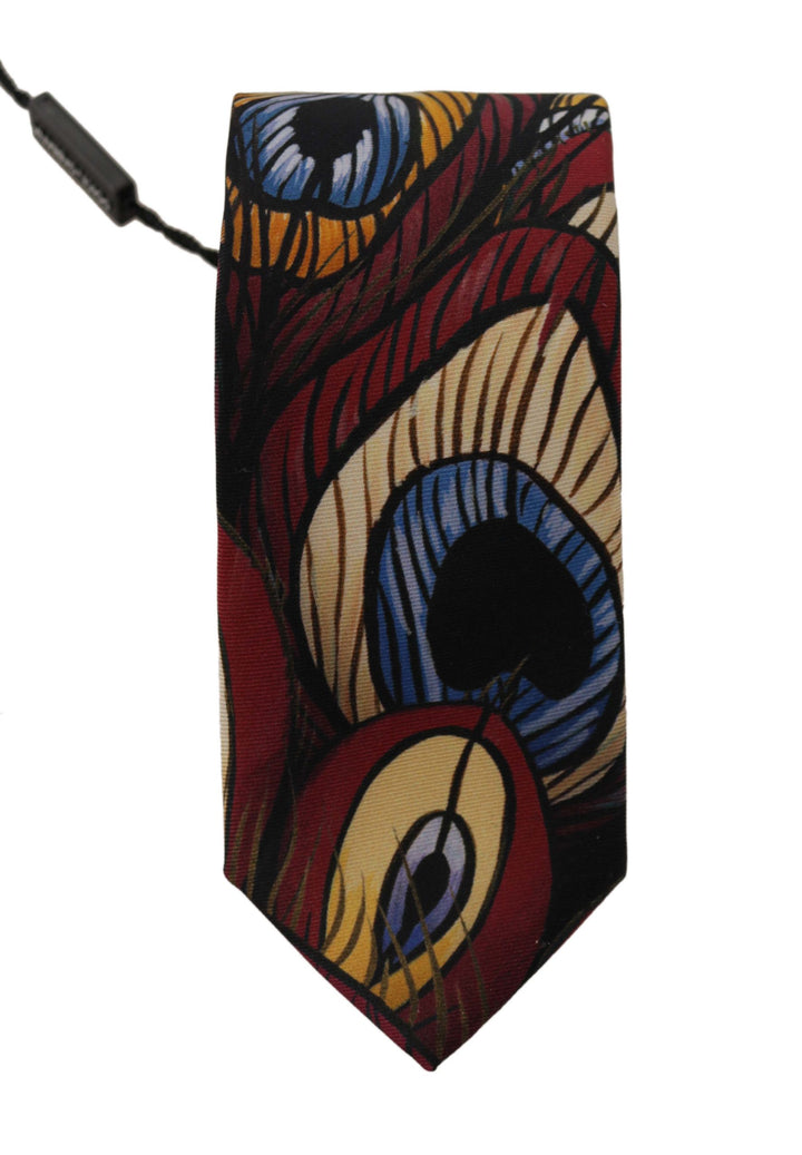 Dolce & Gabbana Marron Peacock Feather Adjustable Necktie Accessory Tie