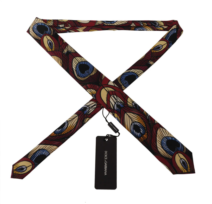 Dolce & Gabbana Marron Peacock Feather Adjustable Necktie Accessory Tie