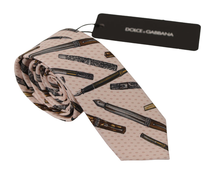 Dolce & Gabbana Pink Pen Dots Print 100% Silk Adjustable Neck Accessory Tie