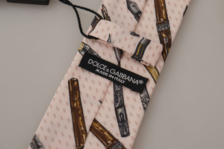 Dolce & Gabbana Pink Pen Dots Print 100% Silk Adjustable Neck Accessory Tie