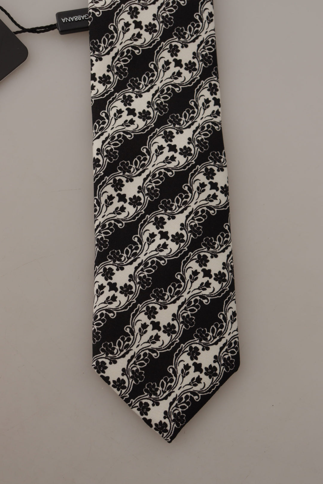 Dolce & Gabbana Black White Flower 100% Silk Print Adjustable Accessory Tie