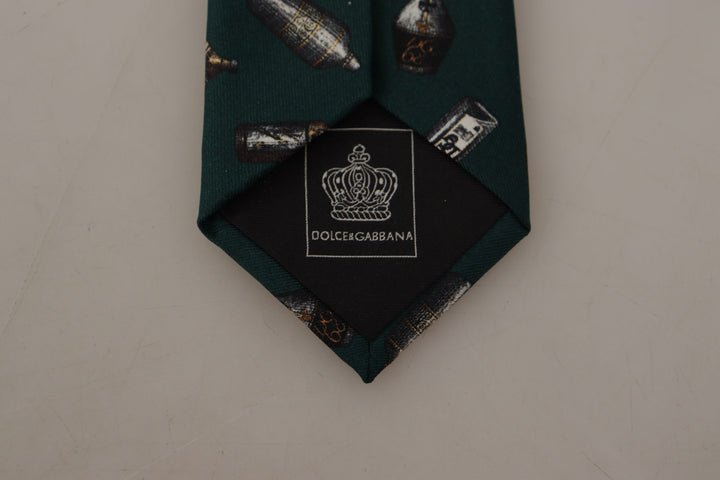 Dolce & Gabbana Black Bottle Fantasy Print Silk Adjustable Accessory Tie