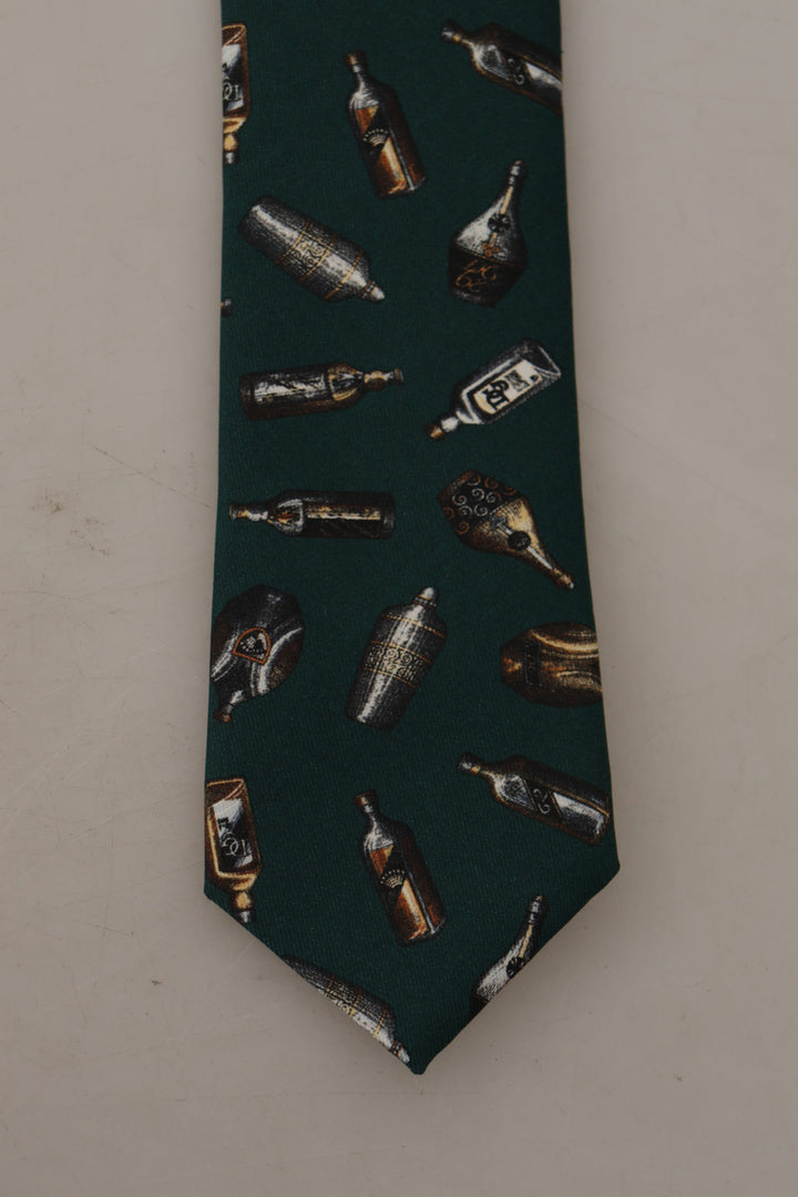 Dolce & Gabbana Black Bottle Fantasy Print Silk Adjustable Accessory Tie