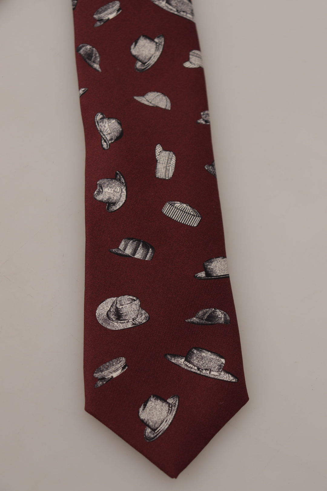 Dolce & Gabbana Maroon Hat Pattern 100% Silk Adjustable Accessory Tie