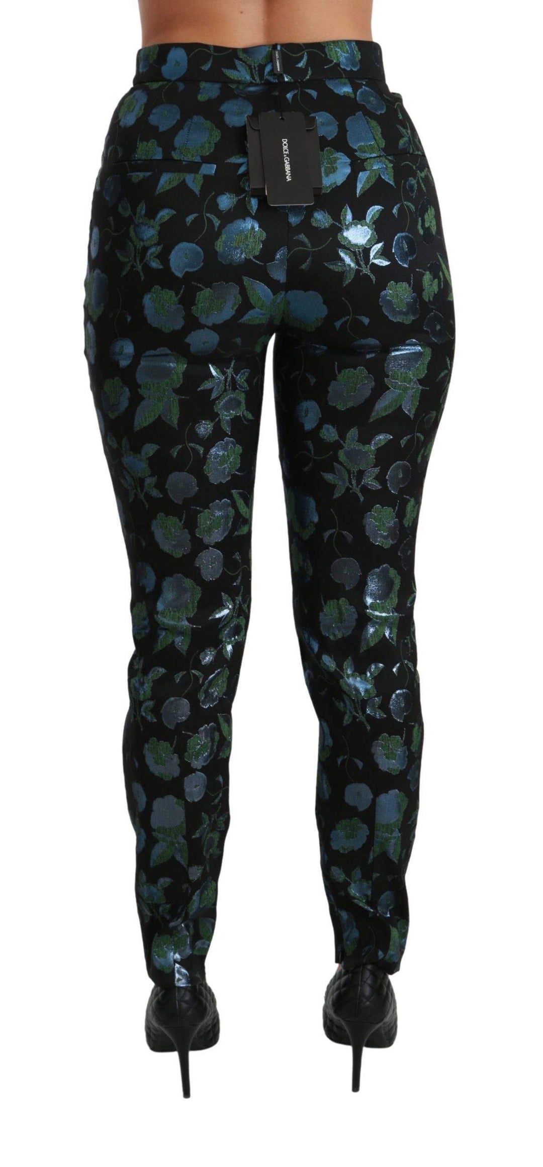 Dolce & Gabbana  Blue Green Floral Metallic Slim Pants #women, Black, Brand_Dolce & Gabbana, Catch, Dolce & Gabbana, feed-agegroup-adult, feed-color-black, feed-gender-female, feed-size-IT40|S, Gender_Women, IT40|S, Jeans & Pants - Women - Clothing, Kogan, Women - New Arrivals at SEYMAYKA