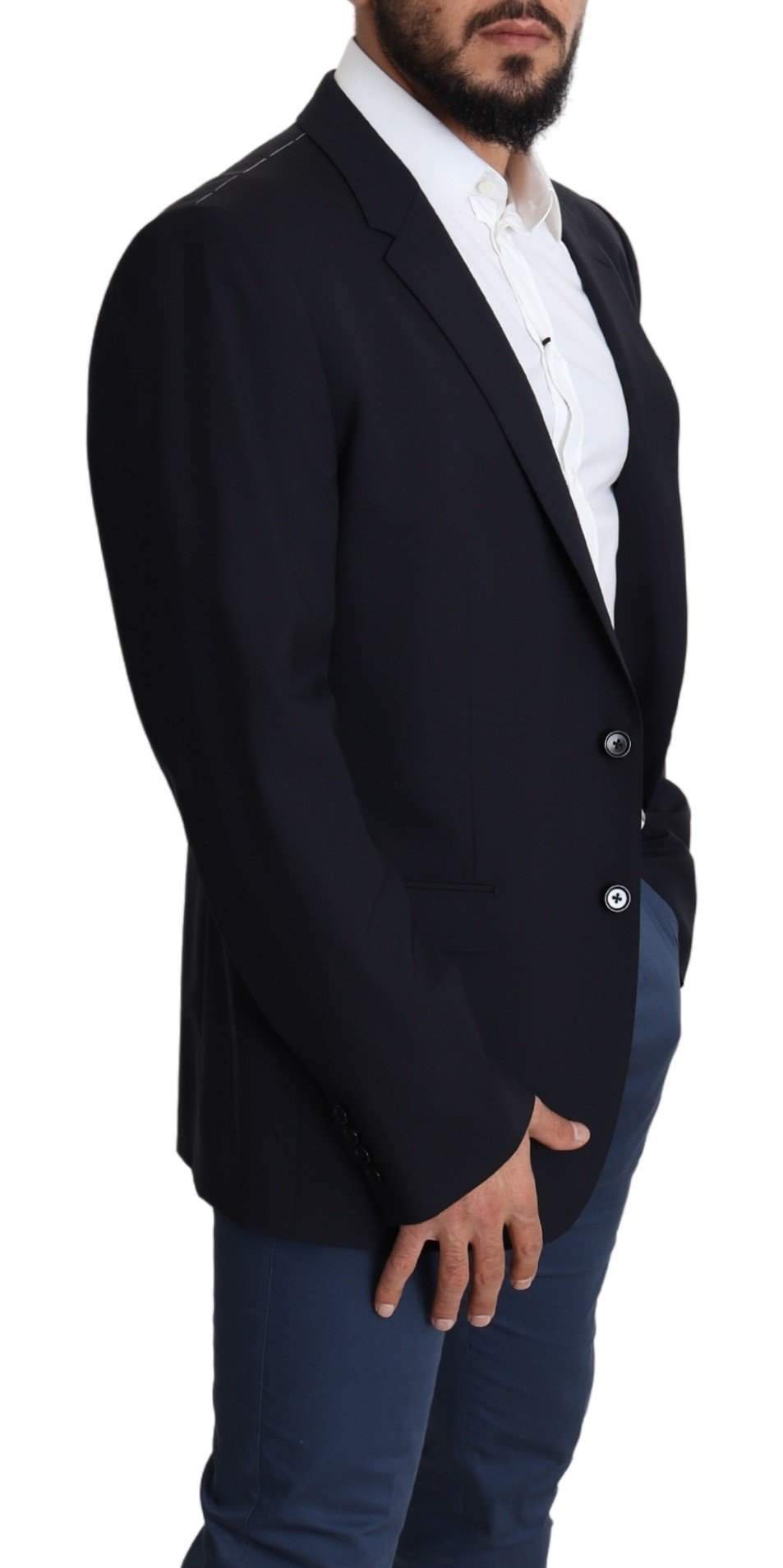 Dolce & Gabbana Black Wool Stretch Men Coat MARTINI Blazer #men, Black, Blazers - Men - Clothing, Brand_Dolce & Gabbana, Dolce & Gabbana, feed-agegroup-adult, feed-color-black, feed-gender-male, feed-size-IT56 | XXL, Gender_Men, IT56 | XXL, Men - New Arrivals at SEYMAYKA