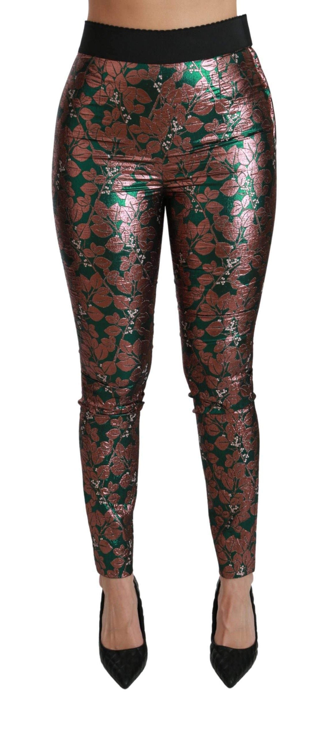 Dolce & Gabbana  Green Bronze Leaf Tights Skinny Pants #women, Brand_Dolce & Gabbana, Catch, Dolce & Gabbana, feed-agegroup-adult, feed-color-green, feed-gender-female, feed-size-IT36 | XS, feed-size-IT40|S, feed-size-IT42|M, Gender_Women, Green, IT36 | XS, IT40|S, IT42|M, Jeans & Pants - Women - Clothing, Kogan, Women - New Arrivals at SEYMAYKA